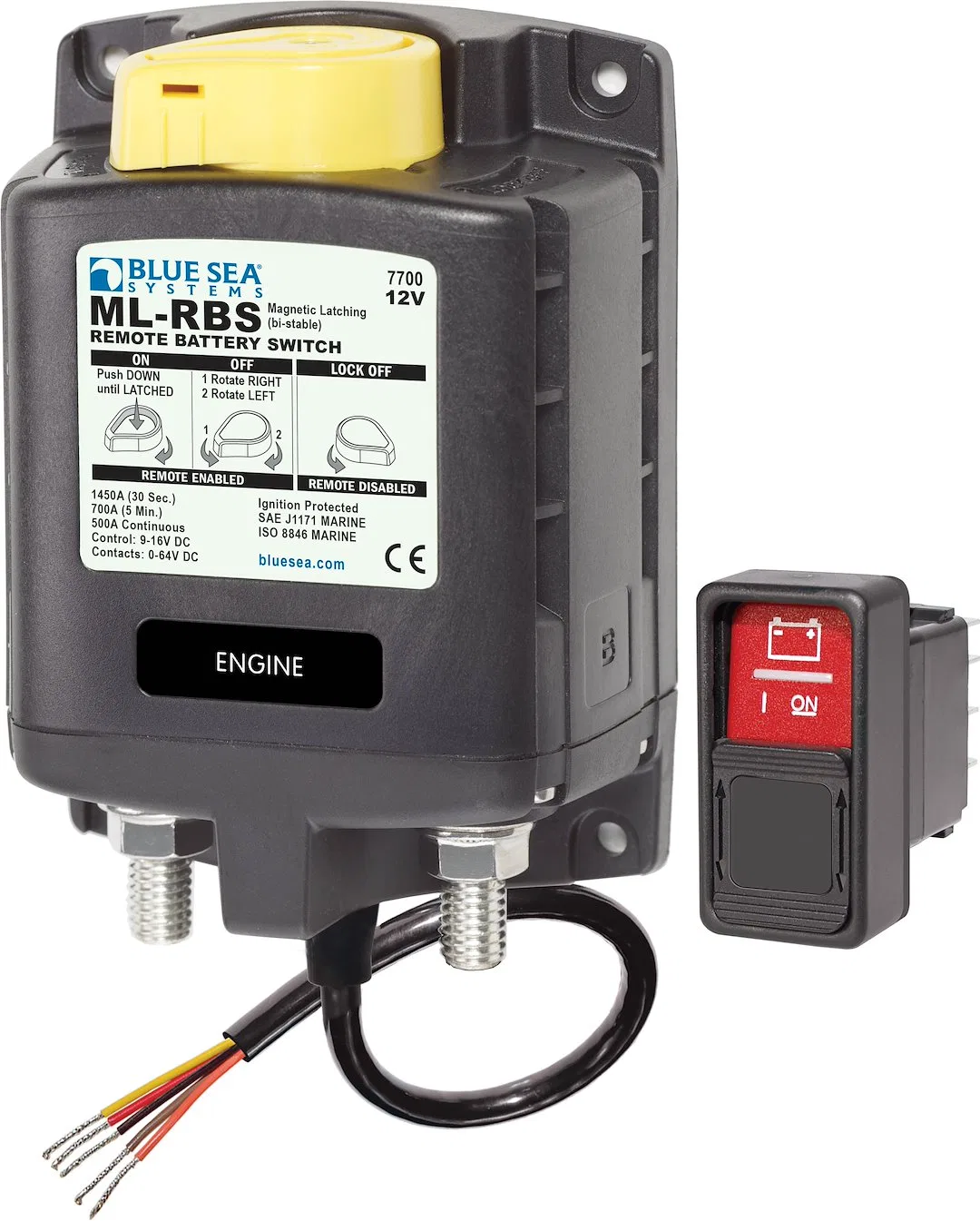 7700-BSS – BLUE SEA Battery Disconnect Switch, Manual Control 12 Volts DC 500 Amps Black With SPDT Remote Control Con...